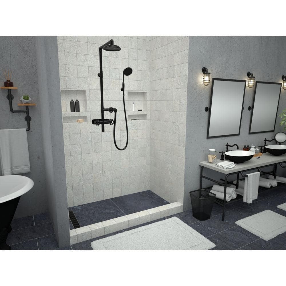 Tile Redi Redi Trench 32 in. x 60 in. Single Threshold Shower Base with Left Drain and Matte Black Trench Grate (2)