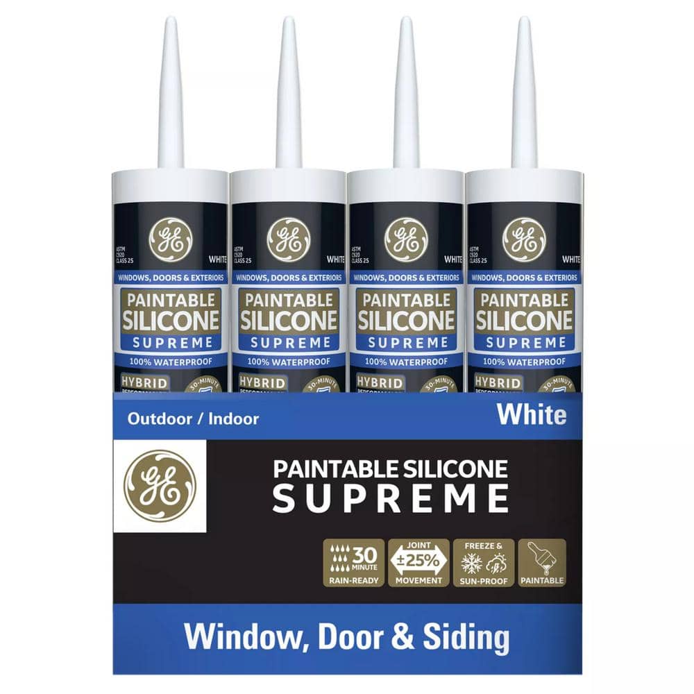 GE Paintable Supreme Silicone Caulk 9.5 oz Window and Door Sealant White (12-pack)