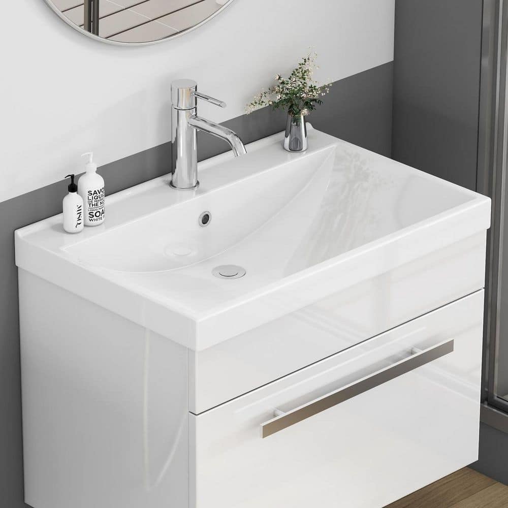 LIVACA 24 in. 15 in. Drop-In Bathroom Sink in Glossy White Ceramic with Thickened Basin Durable Construction (3)