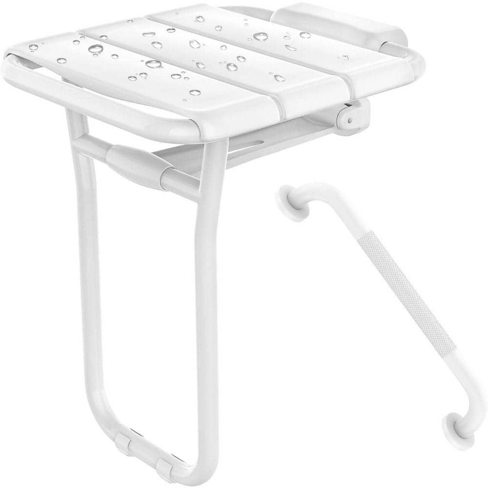 NTQ 14 in. x 16 in. ADA Teak Folding Shower Seat Folding Shower Chair for Elderly/Disabled in Brushed Stainless Steel (1)