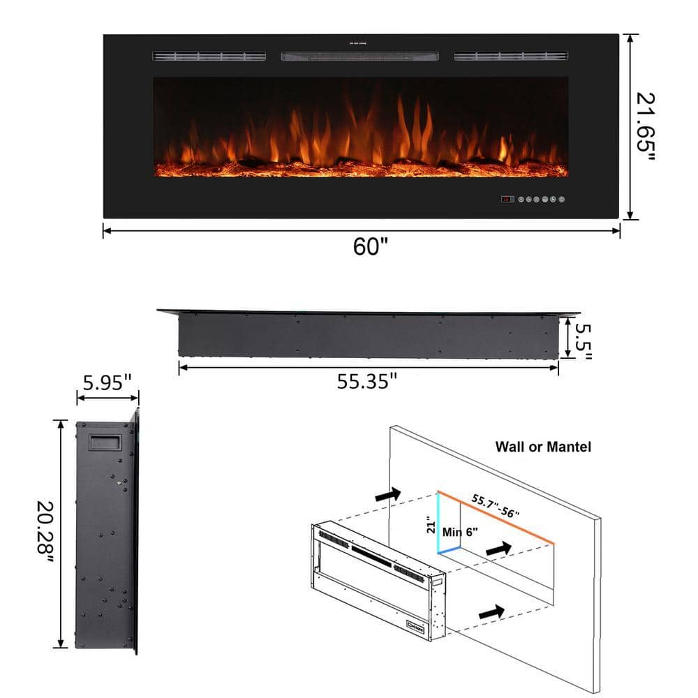 Prismaster ...keeps your home stylish 60 in. Electric Fireplace Insert with Remote and Log Crystal, Black (2)