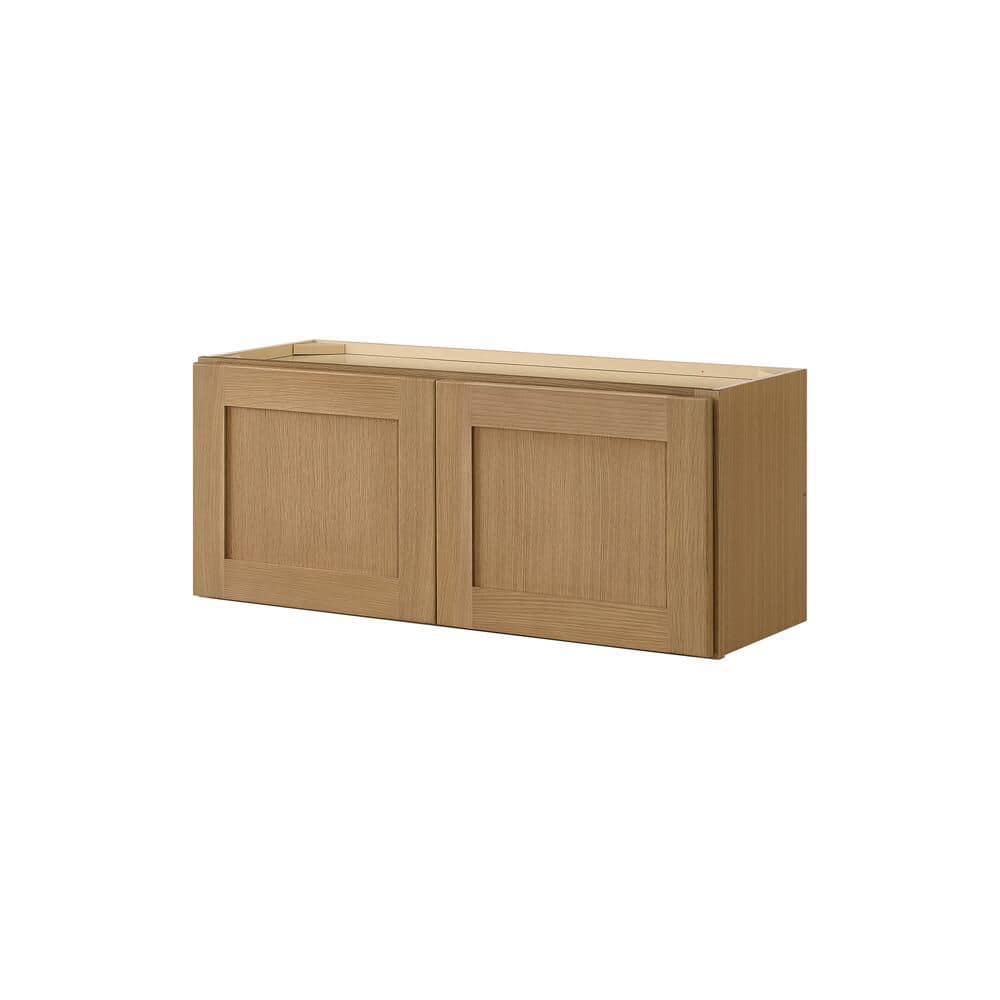 Hampton Bay Avondale 36 in. W x 12 in. D x 15 in. H Ready to Assemble Plywood Shaker Wall Bridge Kitchen Cabinet in White Oak