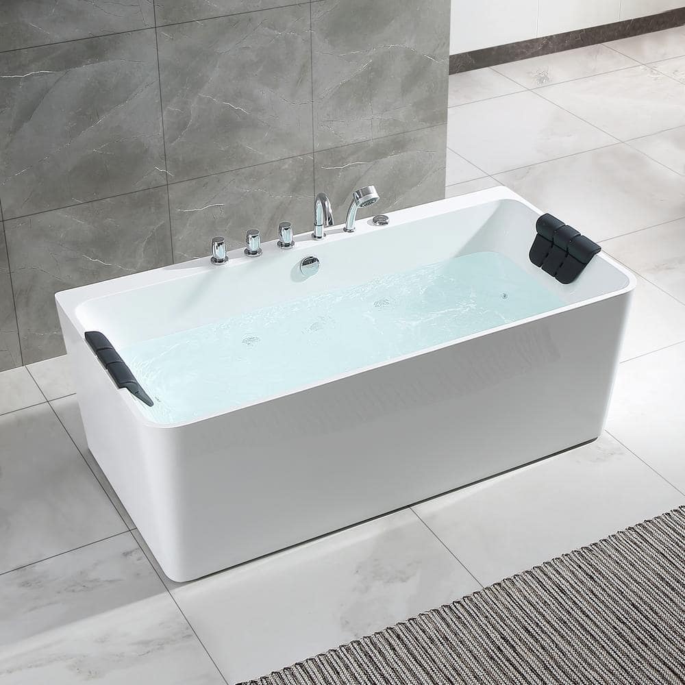 Empava Luxury 67 in. Center Drain Acrylic Freestanding Flatbottom Whirlpool Bathtub in White with Faucet (1)