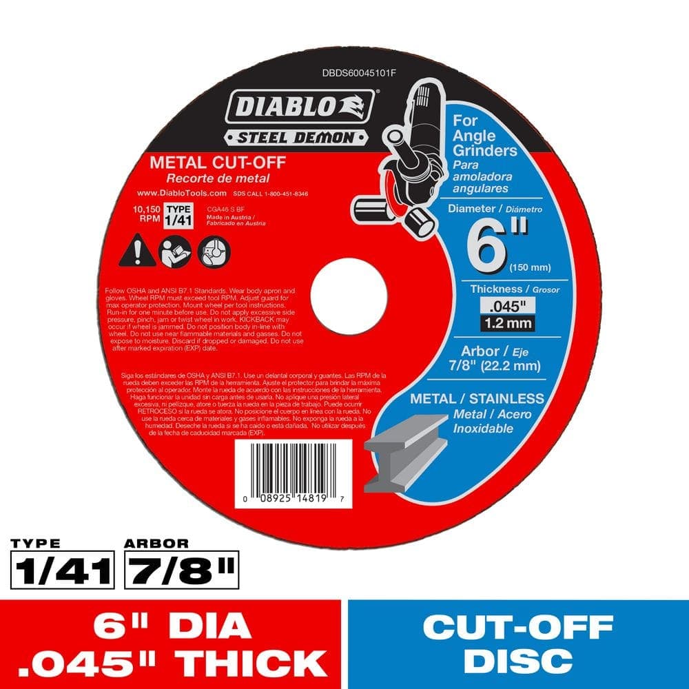 DIABLO 6 in. x 0.045 in. x 7/8 in. Steel Demon Type 1 Cut-Off Disc for Metal