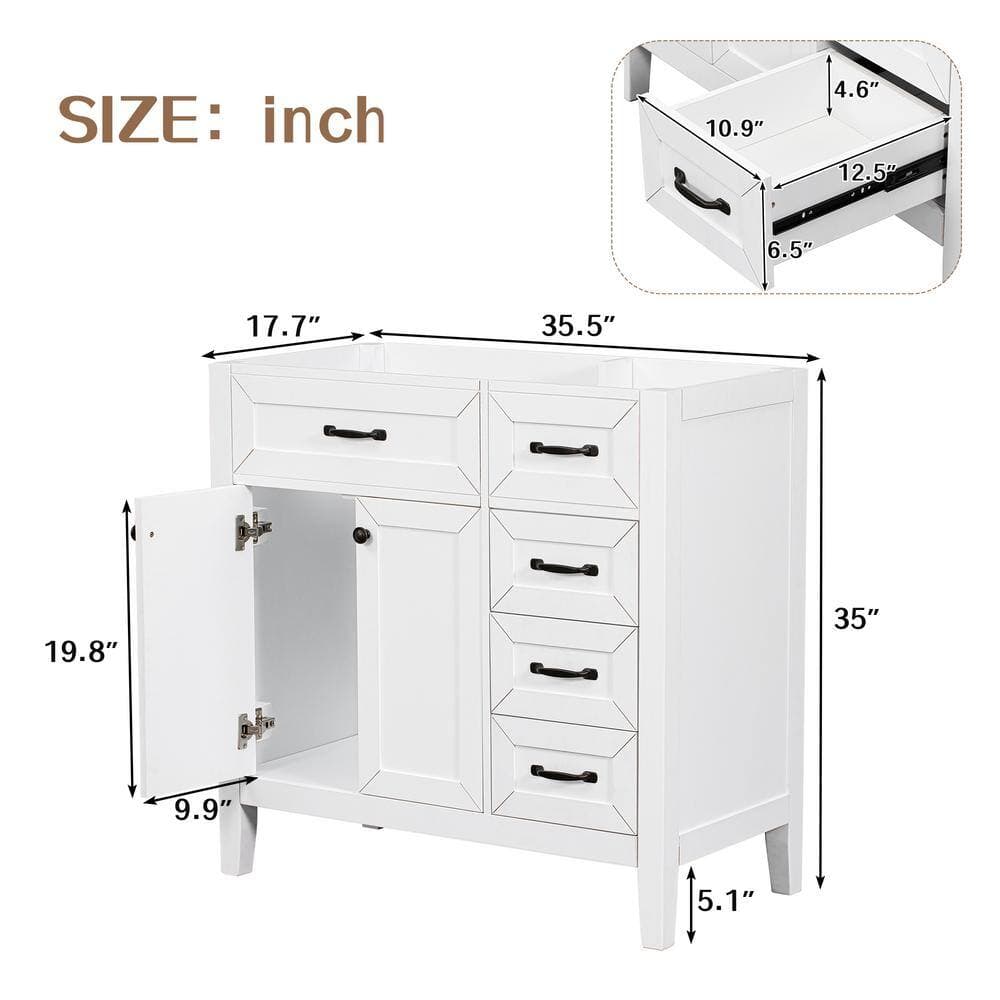 Unbranded 35.5 in. W 17.7 in. D 35 in. H Bath Vanity Cabinet without Top with Drawers (4)