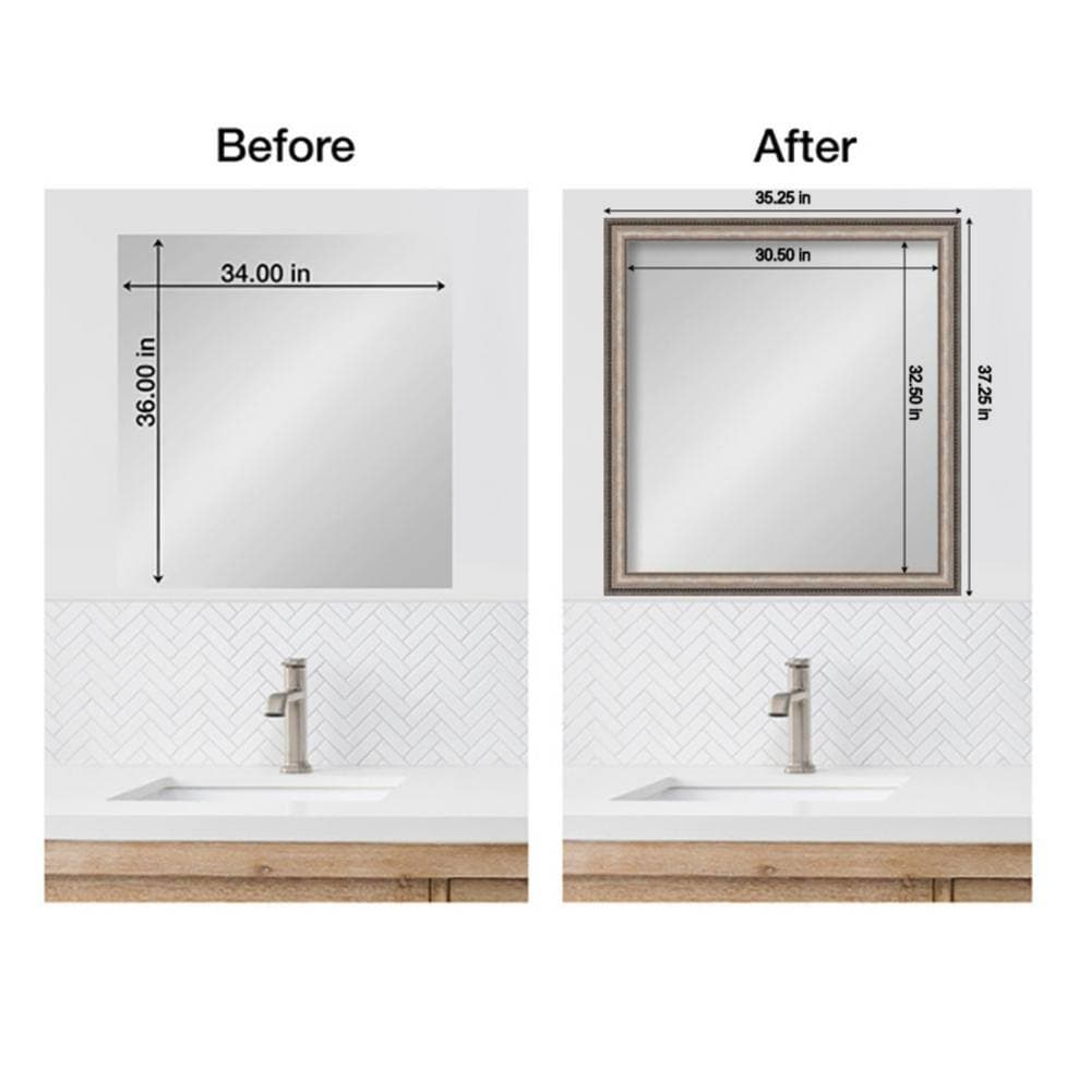 Amanti Art Mirror Makeover Lyla Ornate Silver 35.25 in. W x 37.25 in. H Bathroom Mirror Frame Border Kit-Fits a 34 x 36 Mirror (3)