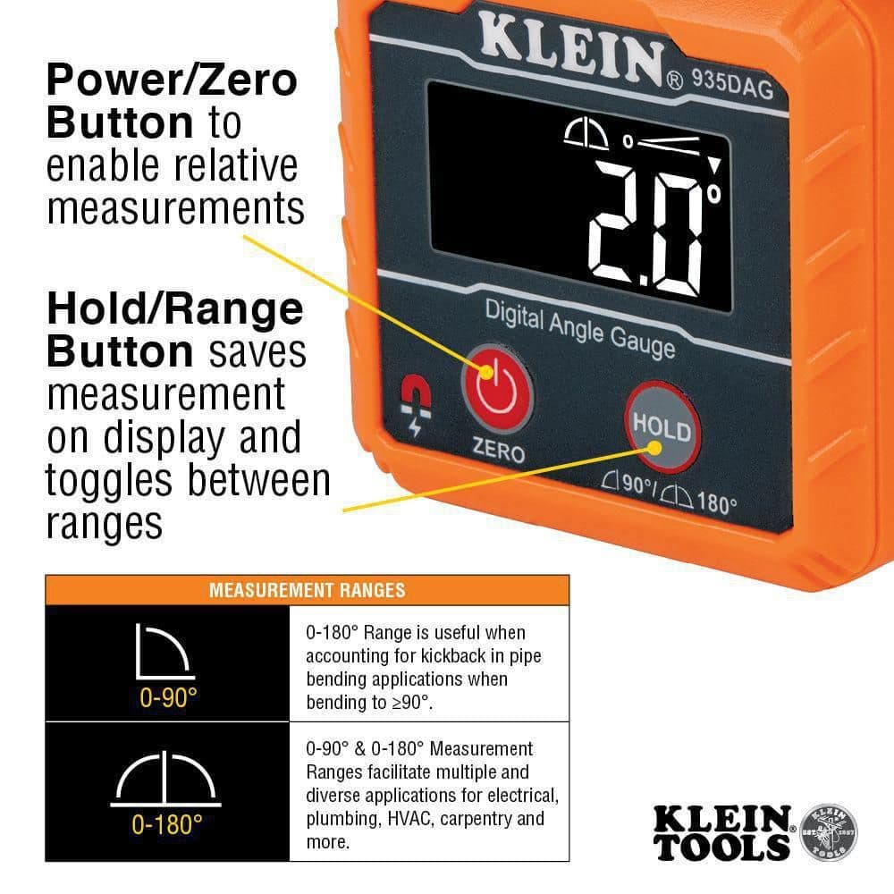 Klein Tools Digital Angle Gauge and Digital Leveler, Magnetic Mount (3)