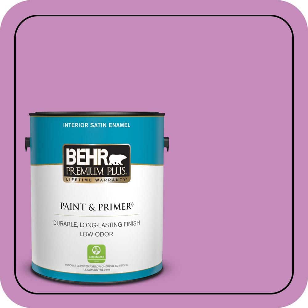 BEHR PREMIUM PLUS 1 gal. #P110-4 Rock Star Pink Satin Enamel Low Odor Interior Paint & Primer