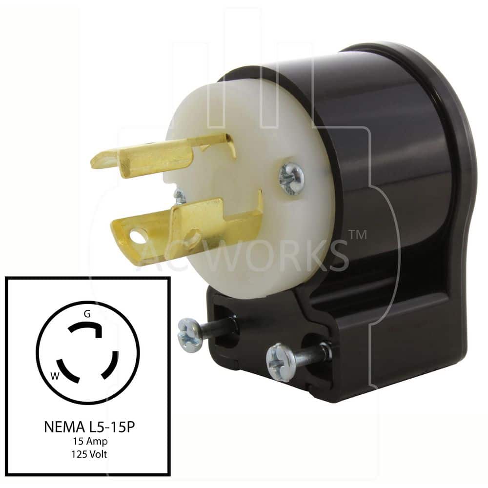 AC WORKS NEMA L5-15P 15A 125V 3-Prong All Angles Locking Plug with UL, C-UL Approval (2)