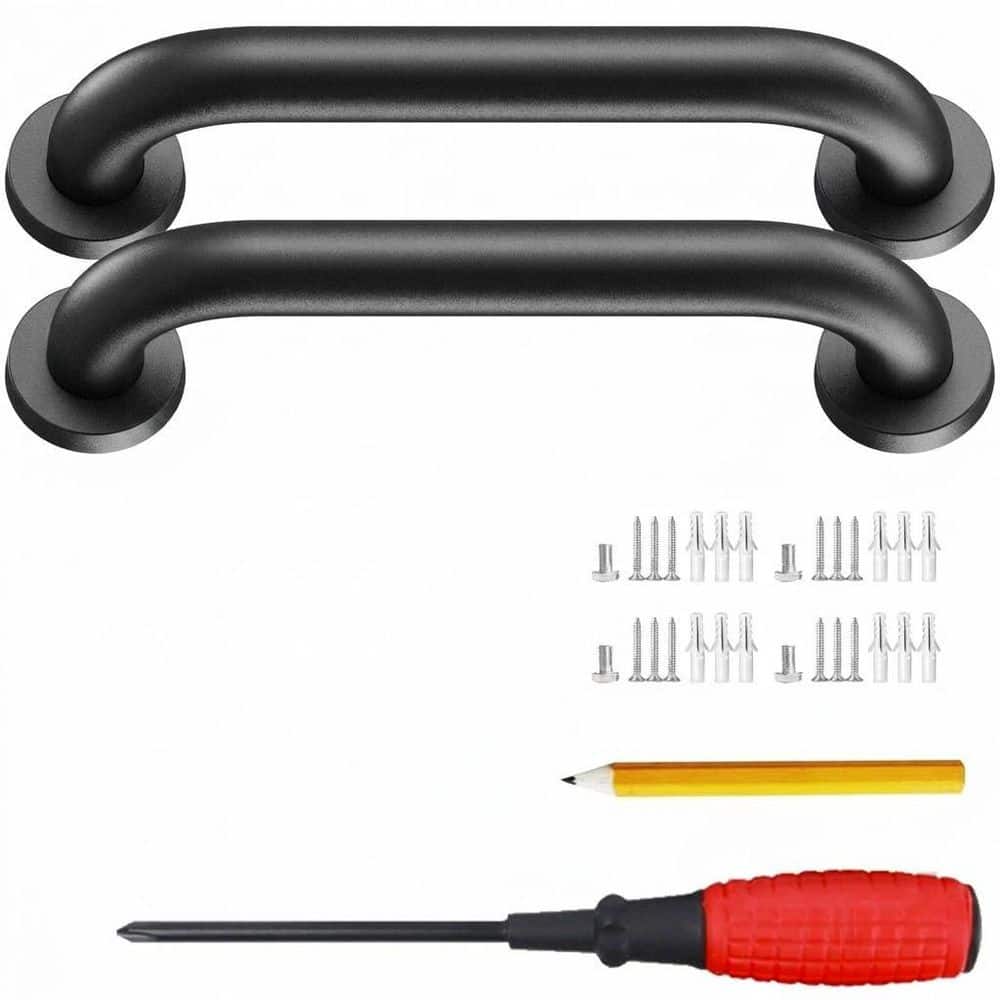 Unbranded 12 in. 304 Stainless Steel Wall-Mounted Handrail for Cable Railing System Indoor Outdoor Black 2-Sets (1)