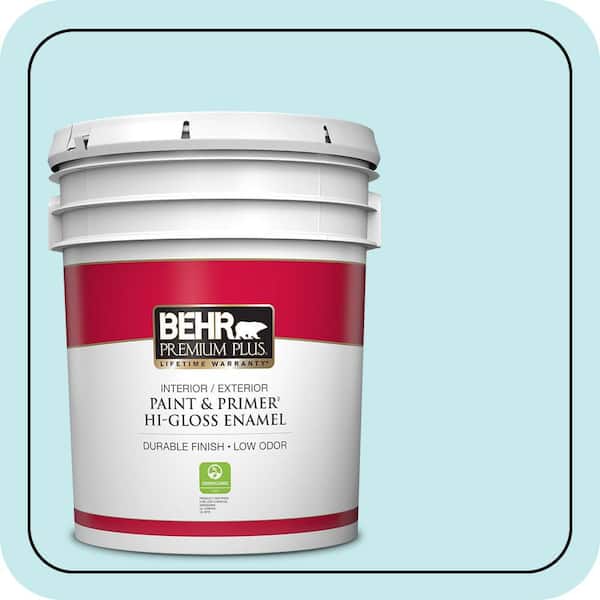 BEHR PREMIUM PLUS 5 gal. #P470-1 Silent Breeze Hi-Gloss Enamel Interior/Exterior Paint & Primer (2)