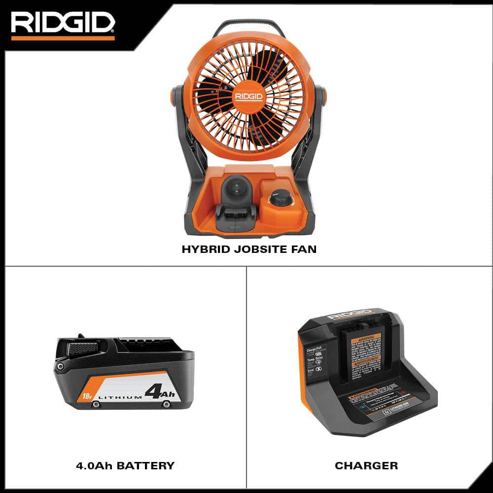 RIDGID 18V Cordless Jobsite Fan Kit with 4.0 Ah Battery and Charger (2)