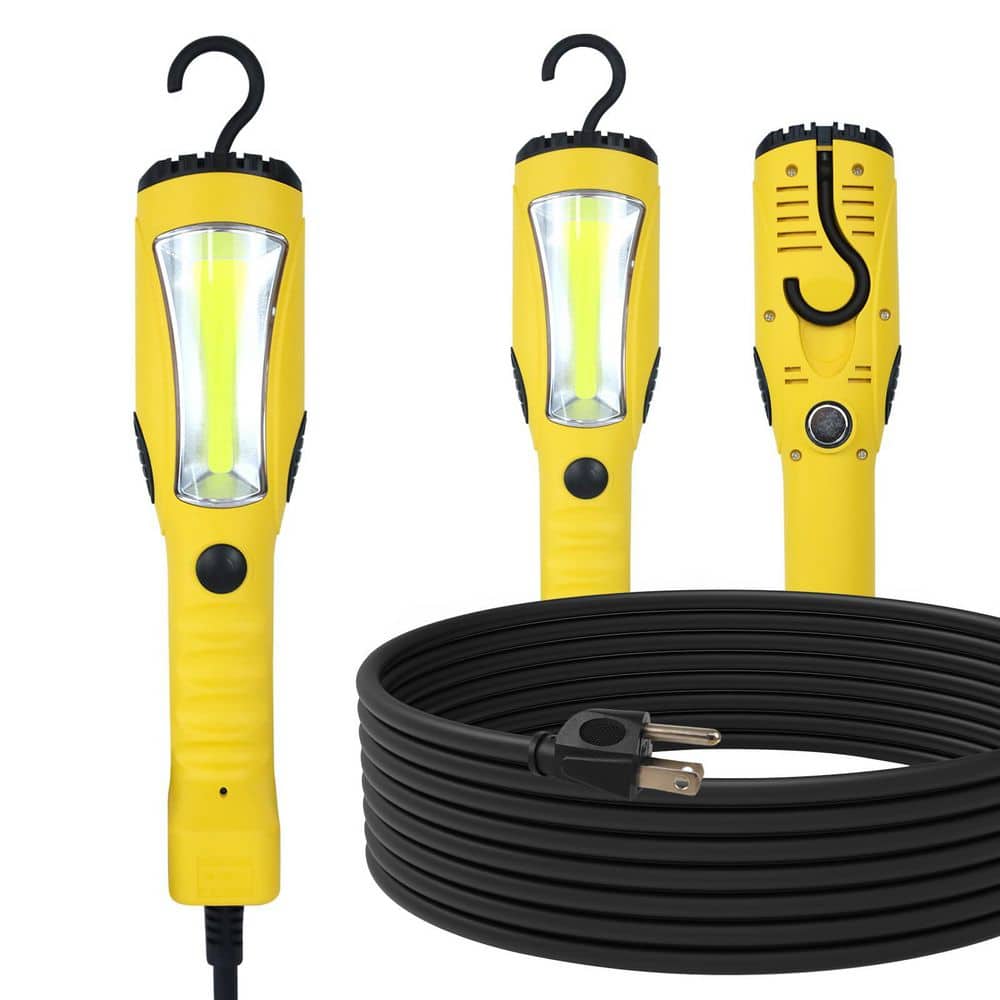 BeamBox 120V 25 ft. LED Work Light, 1200 Lumen COB Trouble Light with Magnetic Base, Rotatable Hook, Yellow (1)