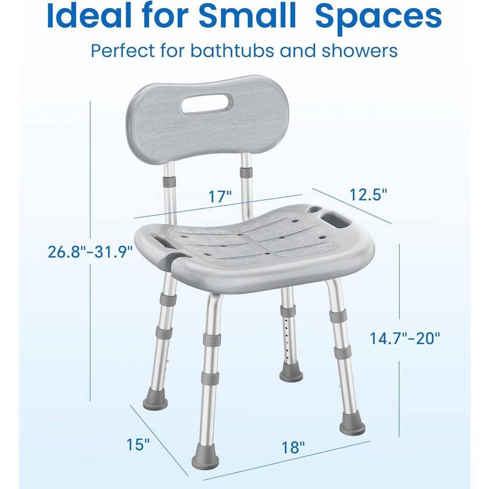 Anqtovp Safe Comfortable and Adjustable 18 Shower Chair for Elderly & Disabled 350 lbs. Capacity Freestanding with Back in Gray (2)