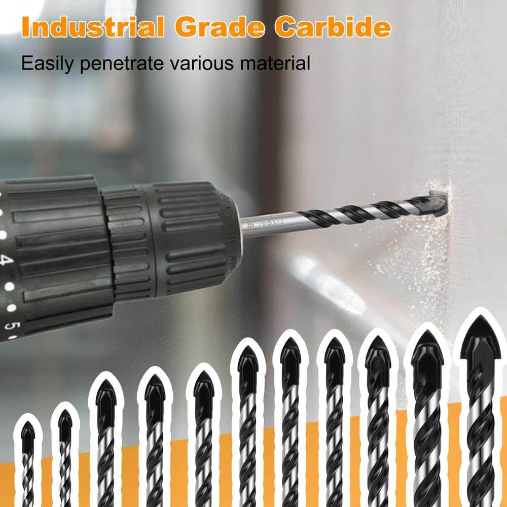 Angel Sar 10-pieces Concrete Drill Bit Set, 1/8 in. -1/2 in. Masonry Drill Bit for Concrete Glass Brick Cement Tile Wood (3)
