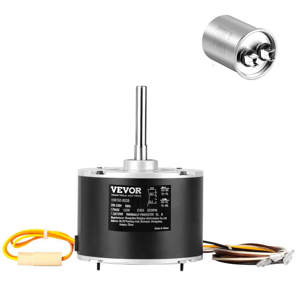 VEVOR Condenser Fan Motor 1/5 HP 825 RPM Condenser Motor Reversible Rotating 208V-230V 150W Explosion-proof CBB65 7.5F