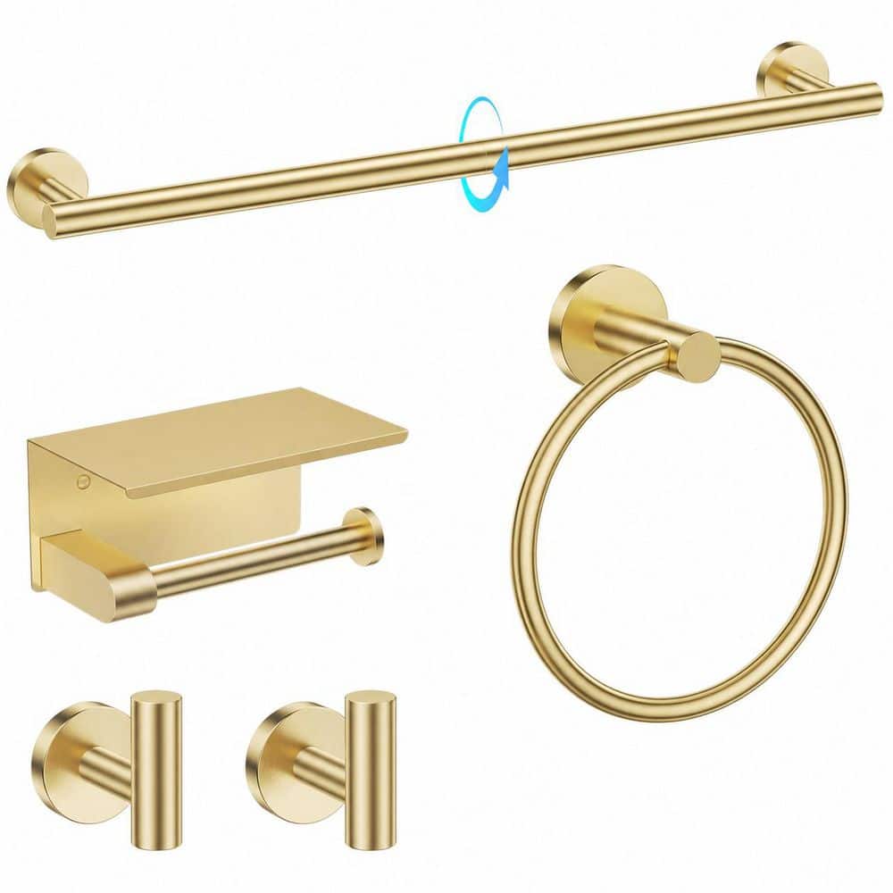KHKFY 5-Piece Brushed Gold Stainless Steel Bathroom Hardware Set with 23.6 in Towel Bar and Toilet Paper Holder (1)