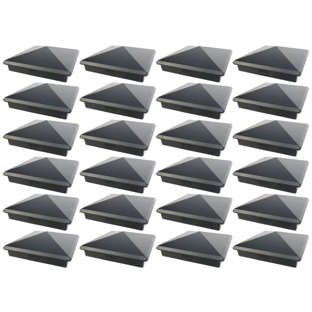 Decorex Hardware 5.5" x 5.5" Aluminium Pyramid Post Cap for True 5.5" x 5.5" Wood Posts – Heavy-Duty Black Outdoor Deck & Fence - 24 Pack