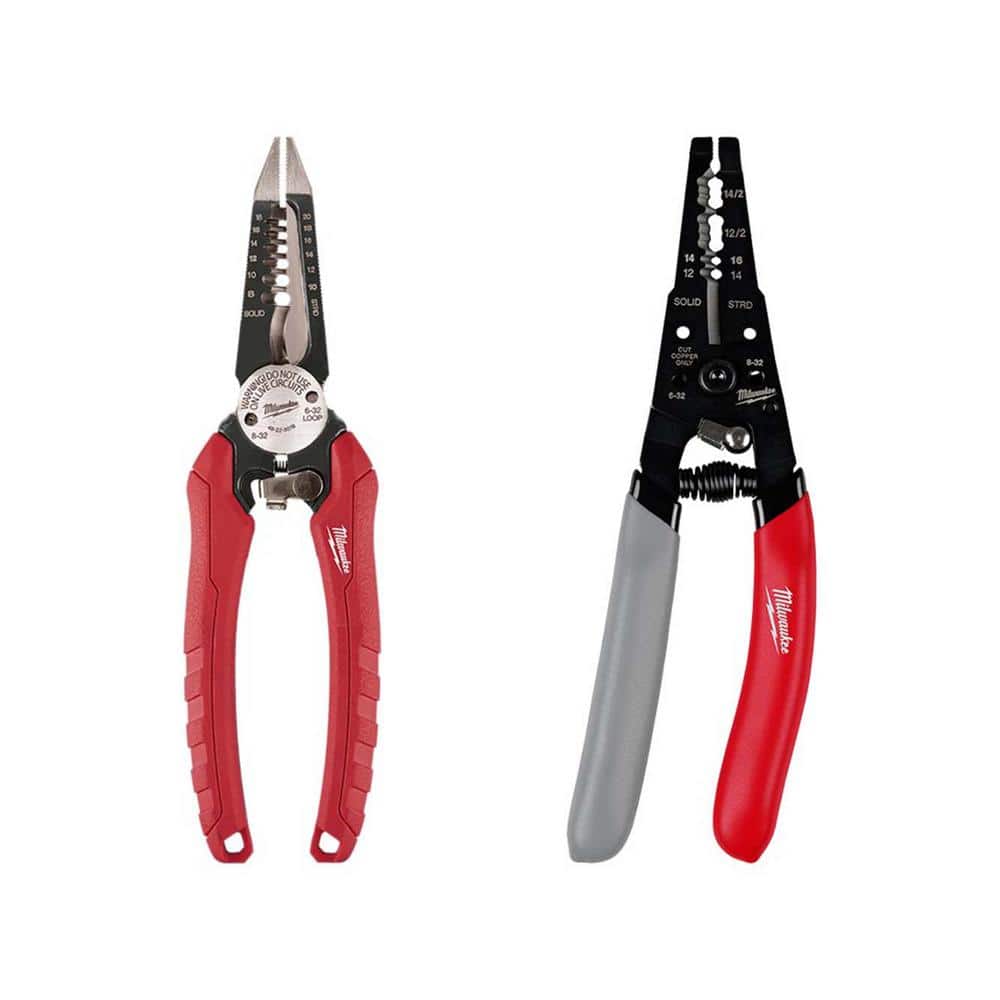 Milwaukee 7.75 in. Combination Electricians 6-in-1 Wire Strippers Pliers with 12-16 AWG NM Wire Stripper and Cutter (2-Piece)