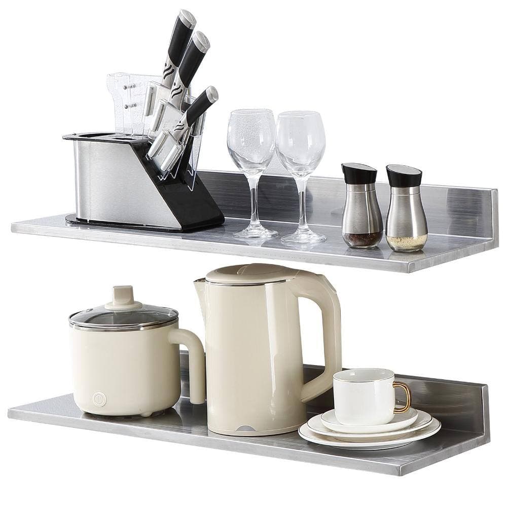 Volenca Wall-Mount Stainless Steel Shelf 8.6" x 30" w/ Backsplash, 44 lb Capacity, Commercial Kitchen Shelf (2)