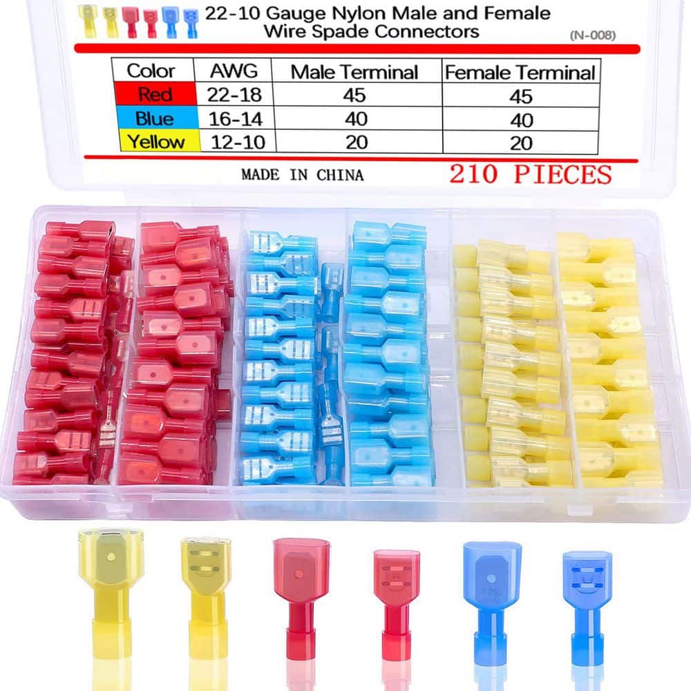 Unbranded 22-10 Gauge 110-Piece Fully Insulated Male and Female Nylon Quick Spade Connectors Kit with Grounding Plug (1)