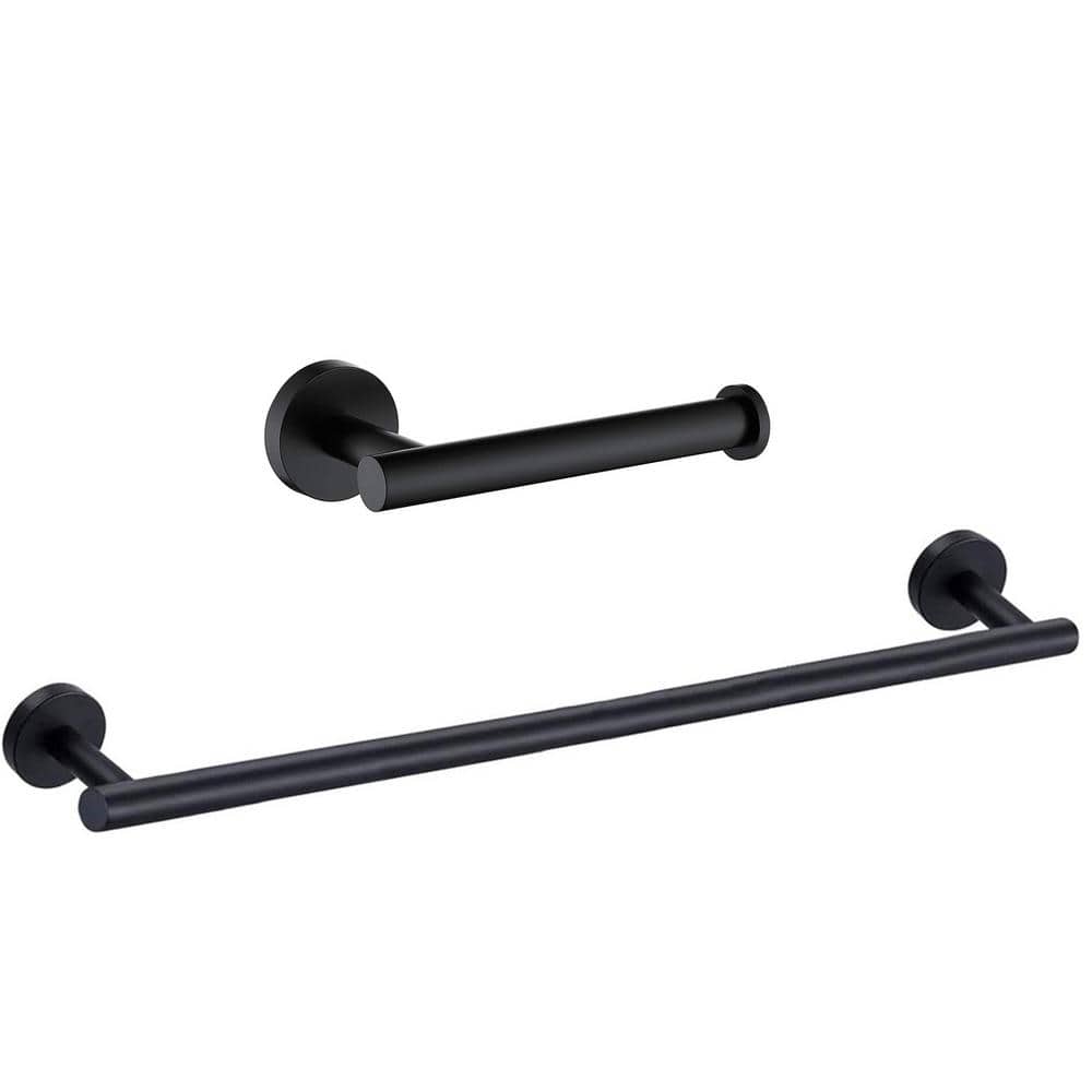 ATKING Wall Mounted 2-Piece Bath Hardware Set Towel Bar Set with Towel Holder Toilet Paper Holder in Matte Black (1)