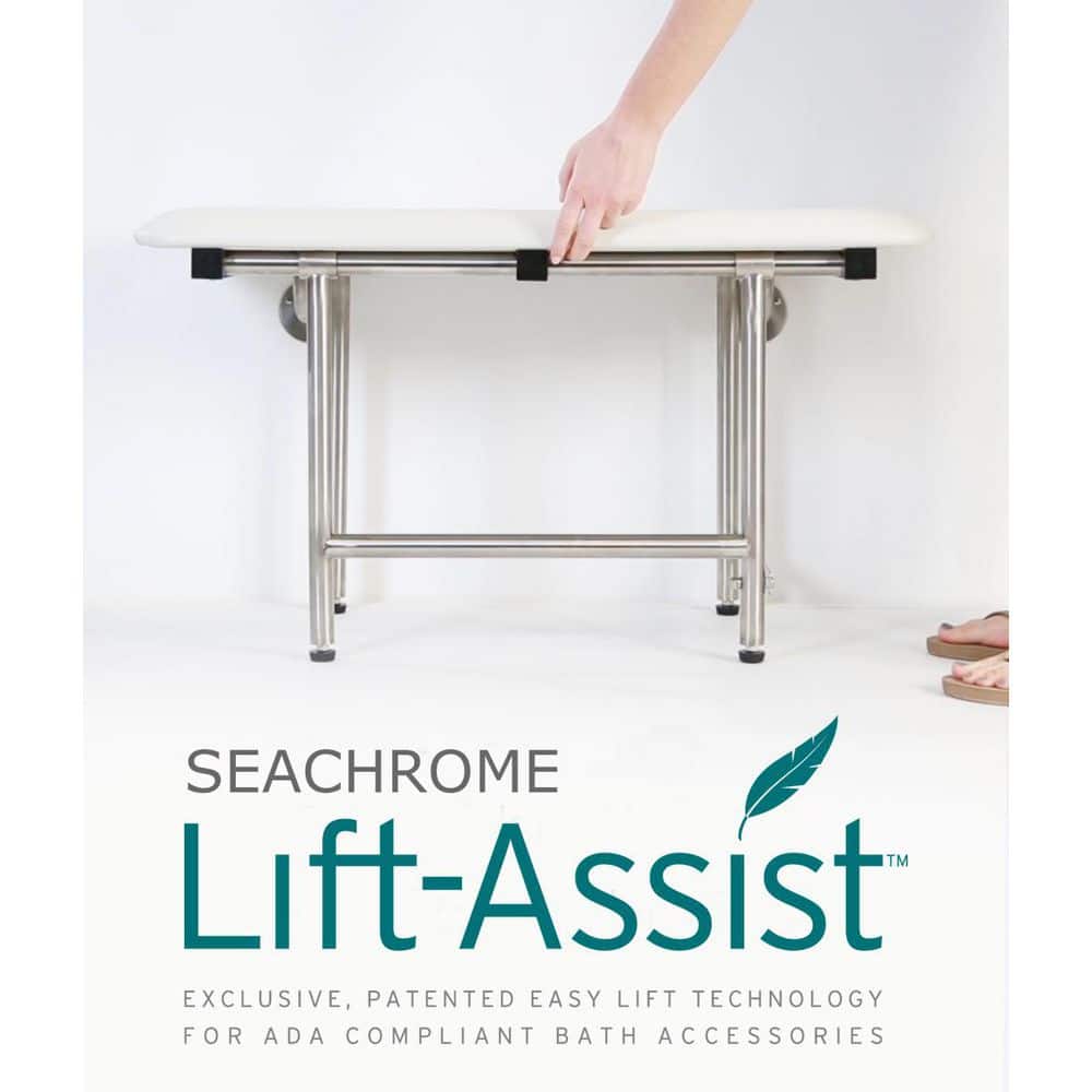 SEACHROME 24 in. x 15 in. Padded Cushion Folding Wall Mount ADA Compliant Bench Shower Seat with Legs in White (2)
