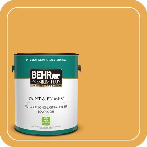 BEHR PREMIUM PLUS #BIC-43 Optimist Gold Enamel Interior/Exterior Paint & Primer Color Sample (4)