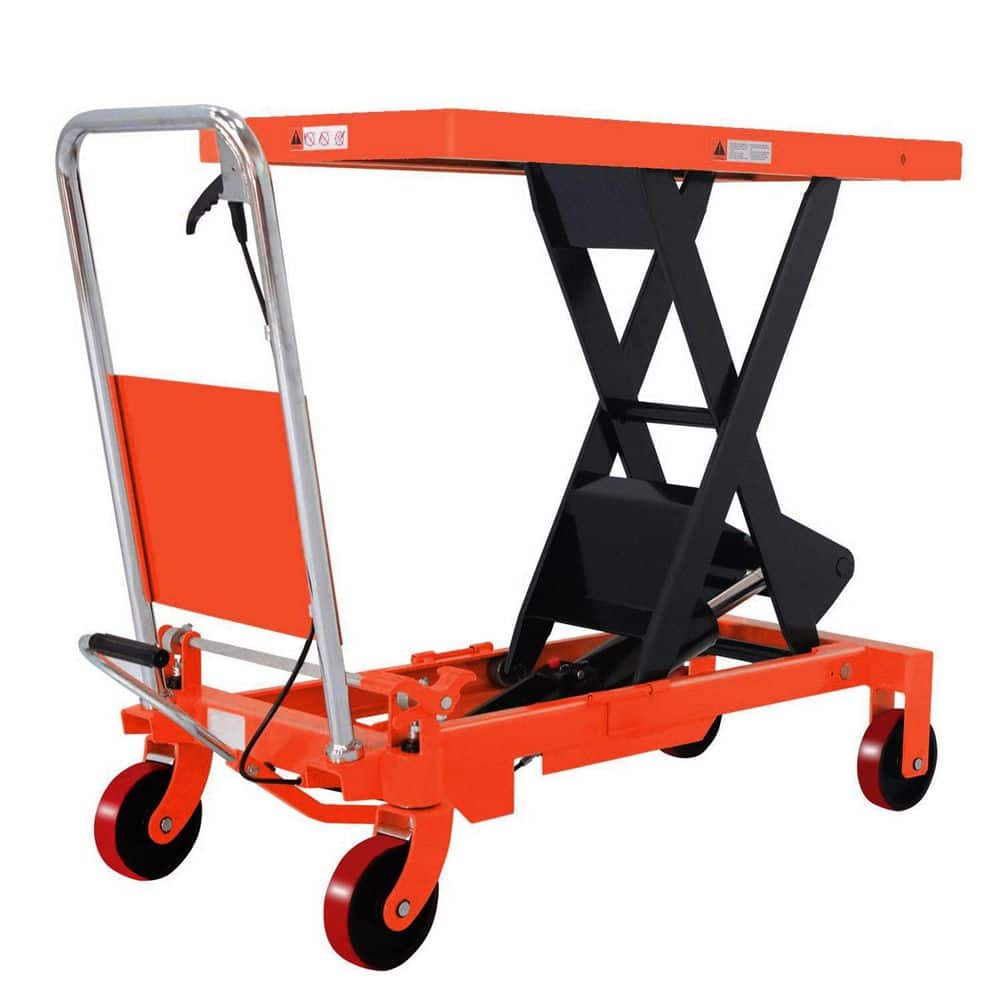 TORY CARRIER 39.4 in. Max Lifting Single Scissor Lift Table Cart 1760 lbs. Hydraulic Manual Lift Table Orange with Foot Pump (1)