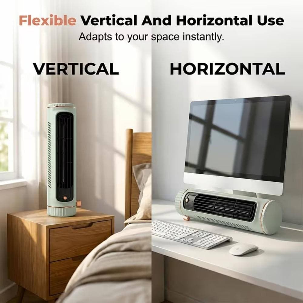 WOCK 10.63 in. H 3 Speeds Tower Fan, Portable Desktop Fan, Low Noise, Compact Personal Cooling Fan for Office, Bedroom, Dorm (2)