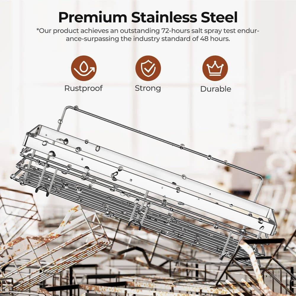 Unbranded Brushed Nickel 2 Pack Rustproof 304 Stainless Steel Finish Adhesive Shower Caddy No Drilling Bathroom Organizer (3)