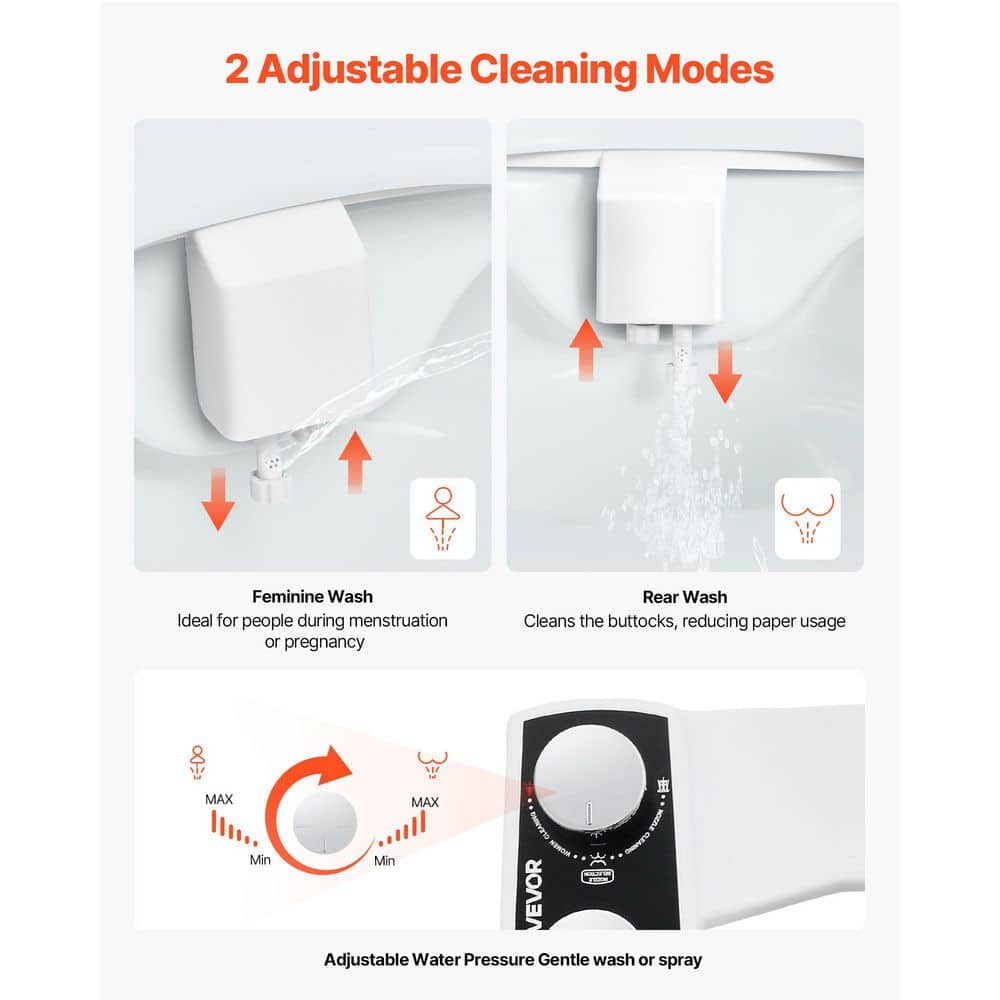 VEVOR Non-Electric Bidet Toilet Seat Attachment, Attachable Bidet System Bidet Attachment with Dual Retractable Nozzles (2)