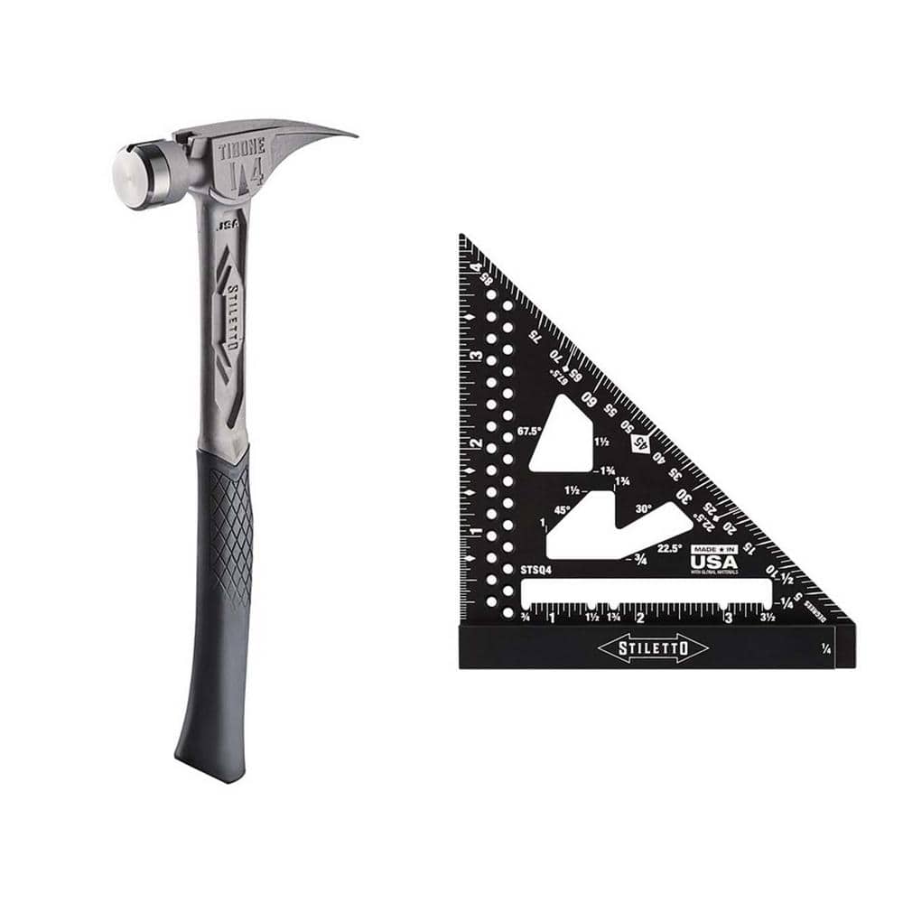 Stiletto 14 oz. TiBone Smooth Face with Curved Handle with 4.5 in. Trim Square (2-Piece)