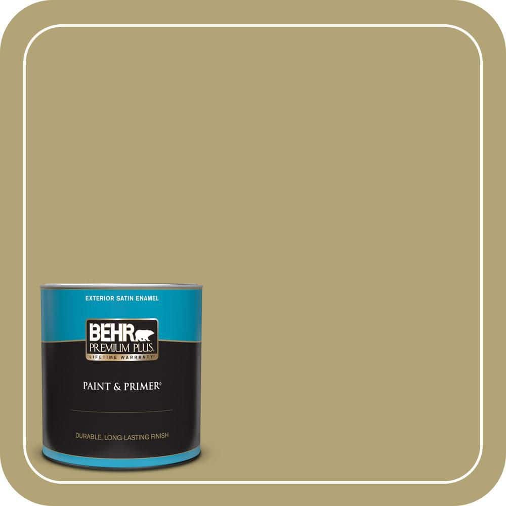 BEHR PREMIUM PLUS 1 qt. #PMD-101 Green Fig Satin Enamel Exterior Paint & Primer