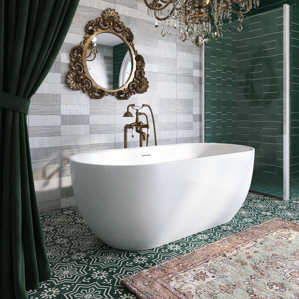 Keayeng 67 in. x 31.5 in. Acrylic Freestanding Flatbottom Soaking Bathtub in White (2)