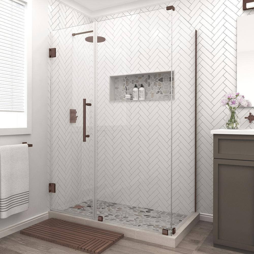 Aston Bromley 56.25 in. to 57.25 in. x 36.375 in. x 72 in. Frameless Corner Hinged Shower Door in Bronze (3)