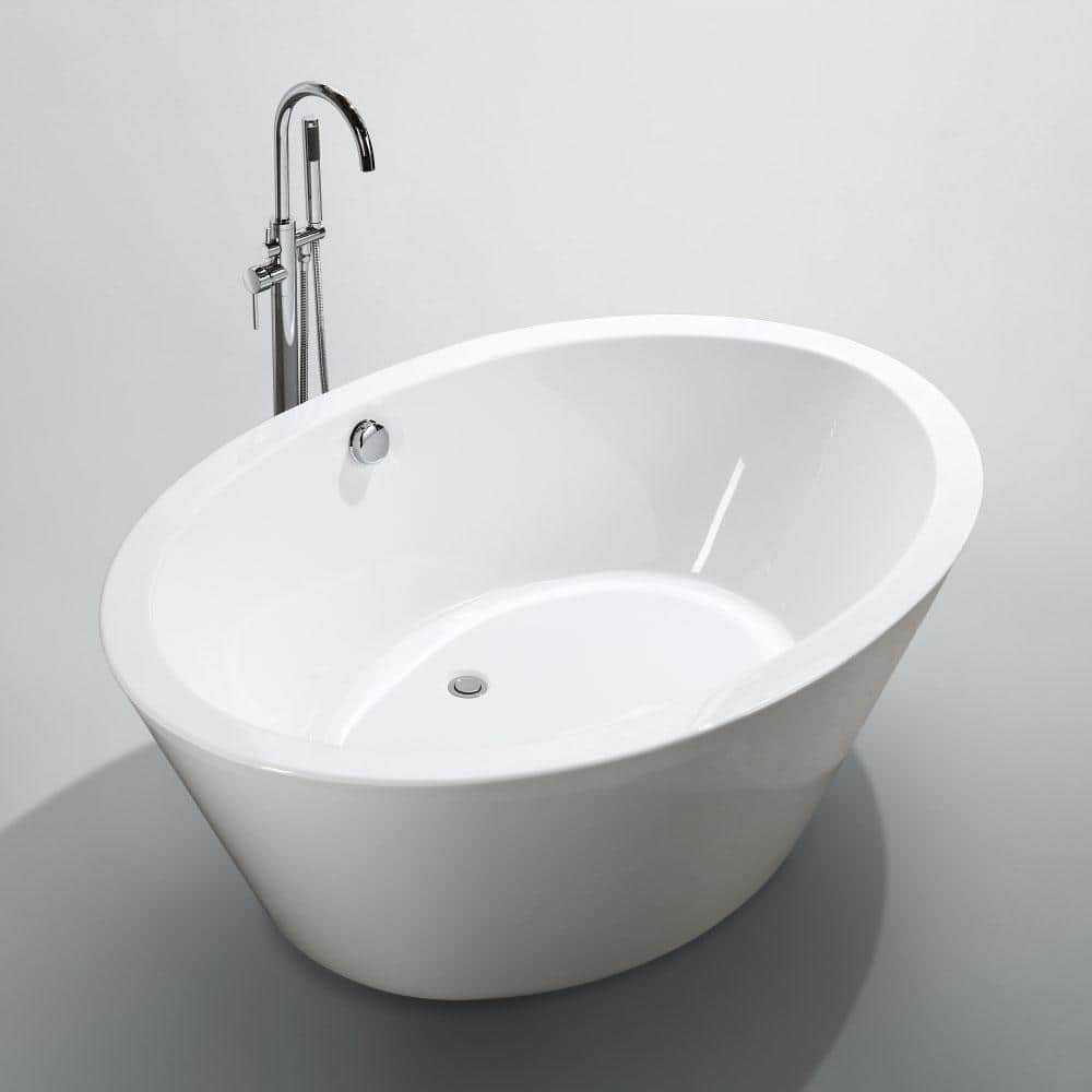 Bellaterra Home Udine 66.96 in. Acrylic Flatbottom Non-Whirlpool Freestanding Bathtub in Glossy White (3)