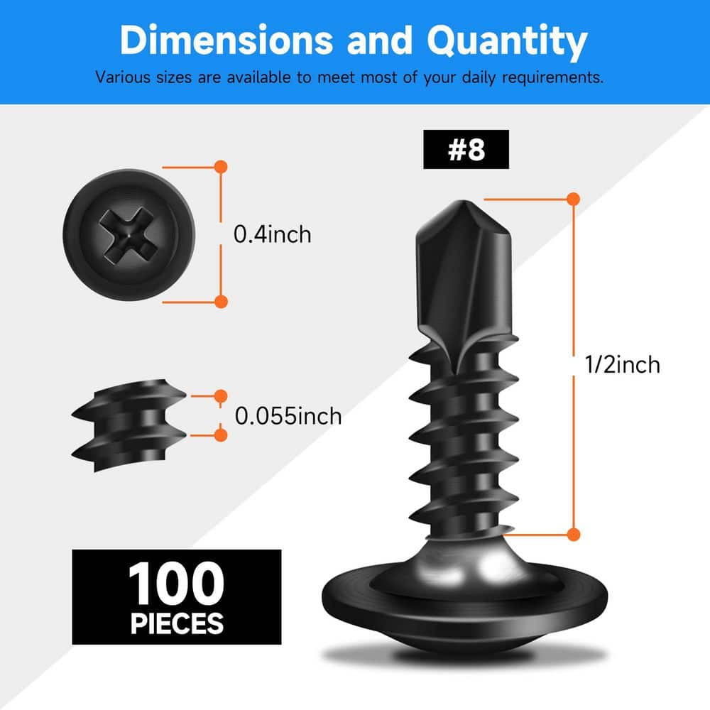 MarySino #8 x 1/2 in. 410 Stainless Steel Phillips Truss Head Self Drilling Sheet Metal Screw (100-Pack) (2)