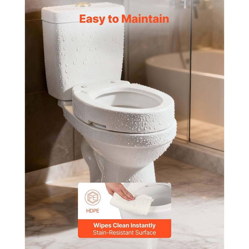 SKYSHALO 19.3 in. x 14.2 in. Elongated Toilet Seat in White, 300 lbs. Capacity, 3.5 in. Lift, Commode Riser with Enlarged Opening (2)