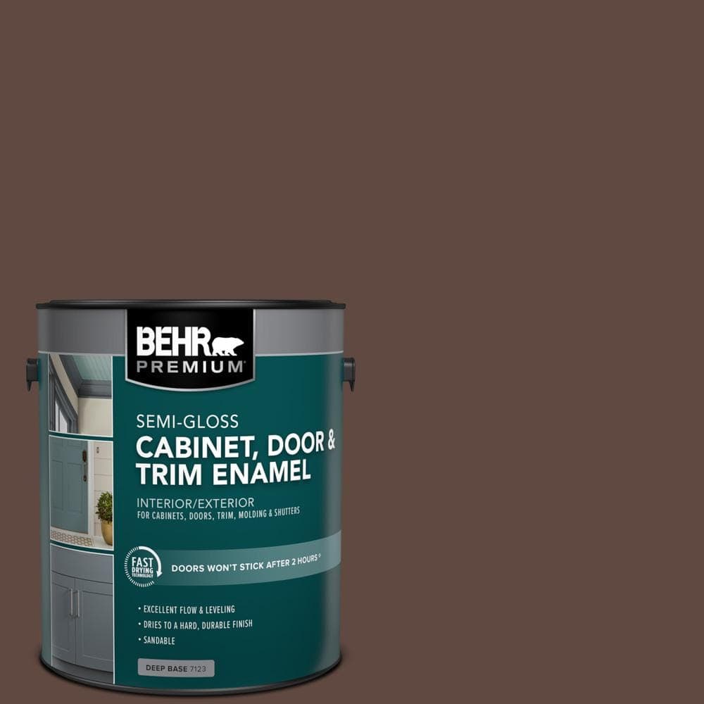 BEHR PREMIUM 1 gal. #N150-7 Chocolate Therapy Semi-Gloss Enamel Interior/Exterior Cabinet, Door & Trim Paint (1)