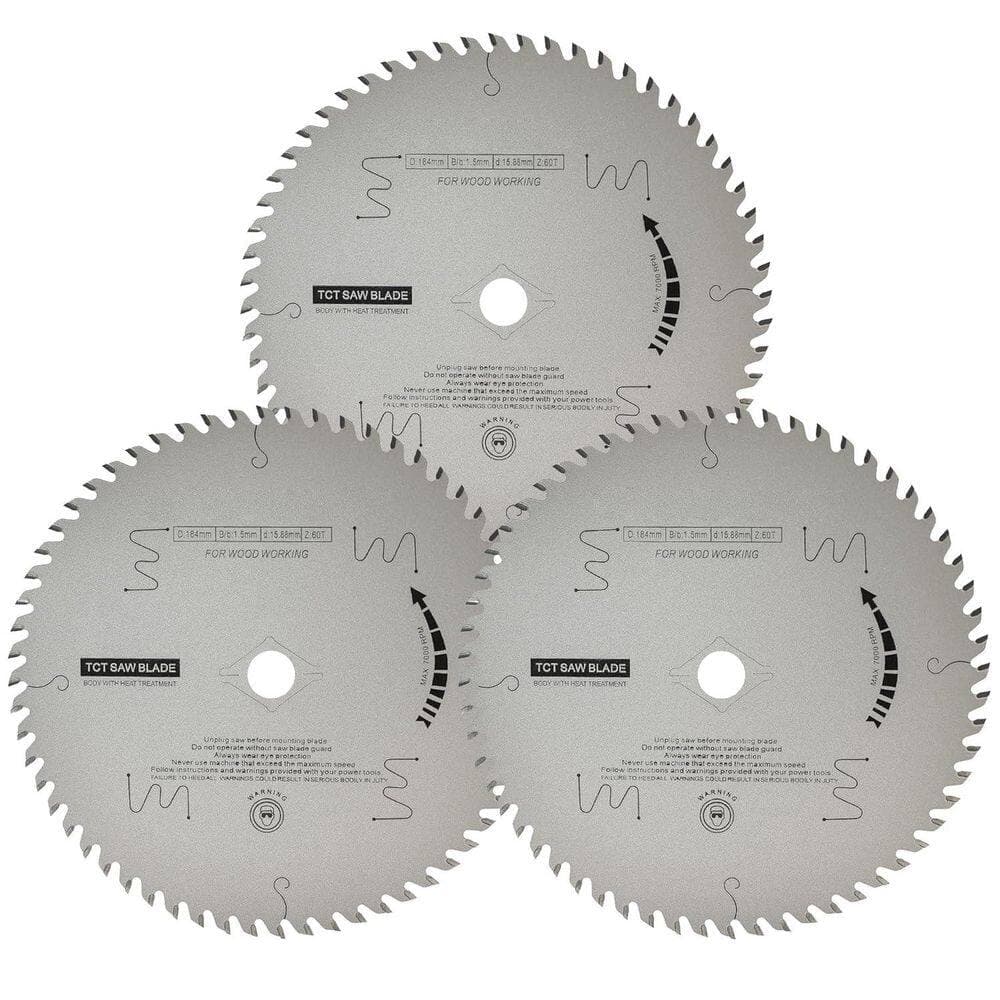 Unbranded 7-1/4 in. Teflon Coating TCT Circular Saw Blade 60T for Wood Cutting Compatible with 5/8 in. Arbor (3-Pack)