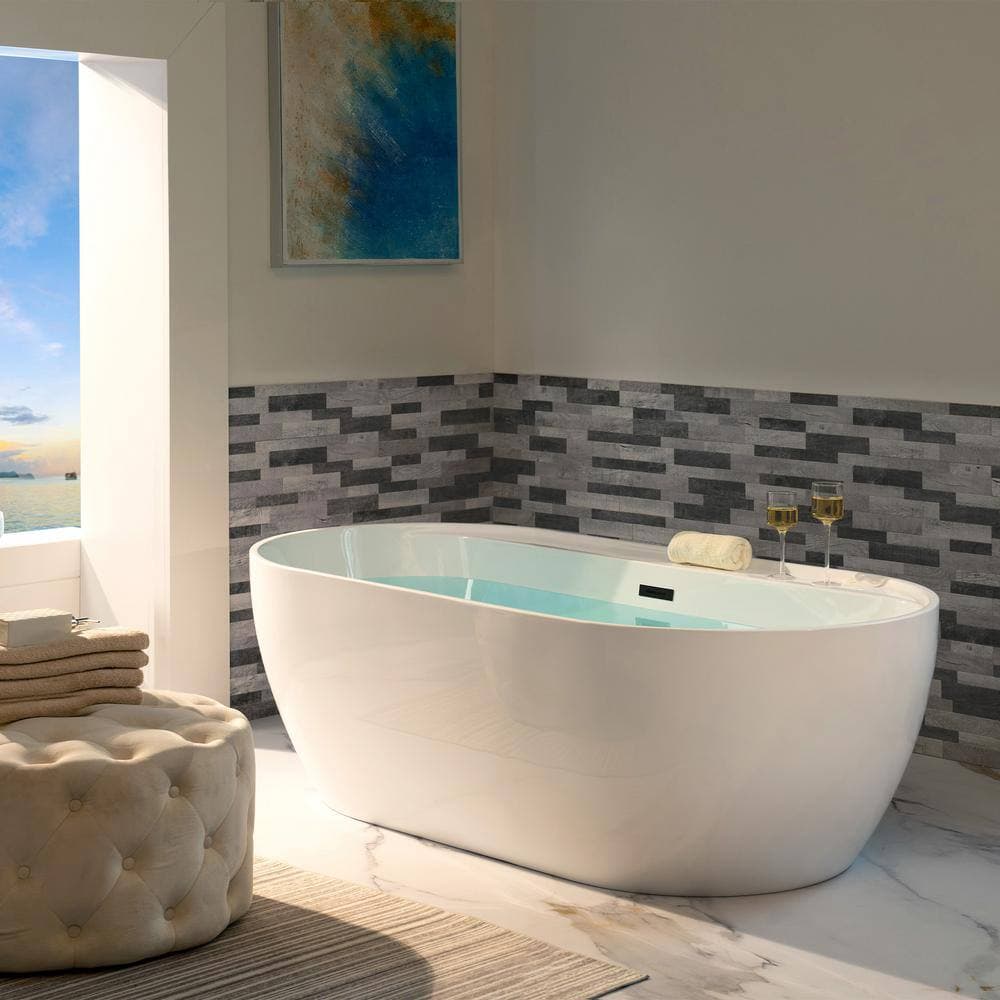WOODBRIDGE 67 in. x 31.5 in. Acrylic Flat Bottom Soaking Bathtub with Center Drain in White with Matte Black (3)