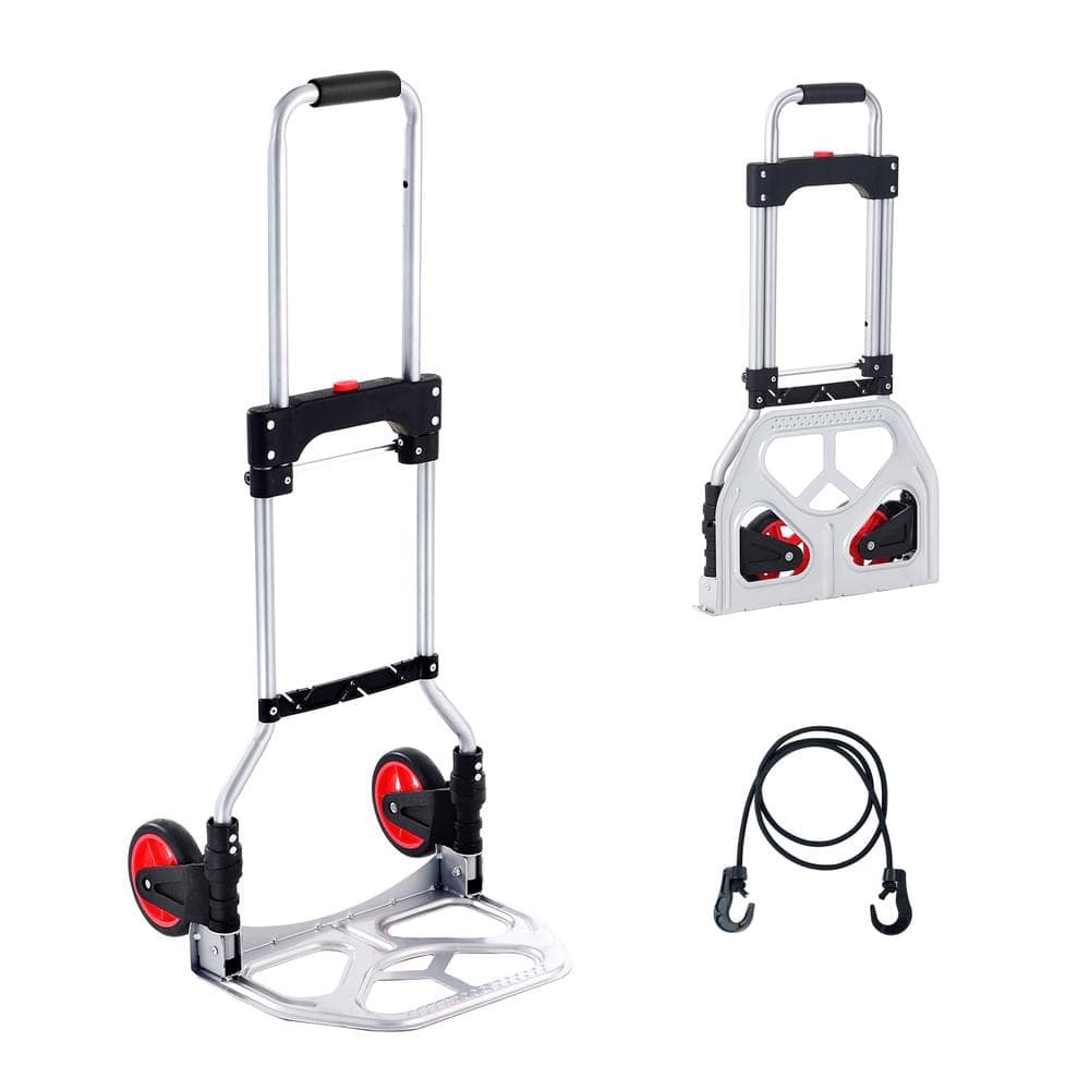 SKYSHALO Folding Hand Truck and Dolly, 176 lbs. Capacity, Aluminum Foldable Cart, Heavy-Duty Luggage Trolley Cart