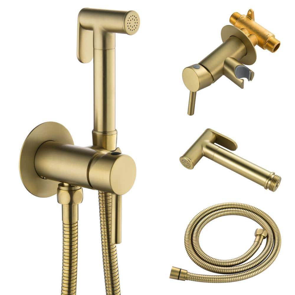 FLG Single-Handle Bidet Faucet with Handle Warm Water Wall Mount Bidet Sprayer for Toilet with Rough-In Valve Brushed Gold