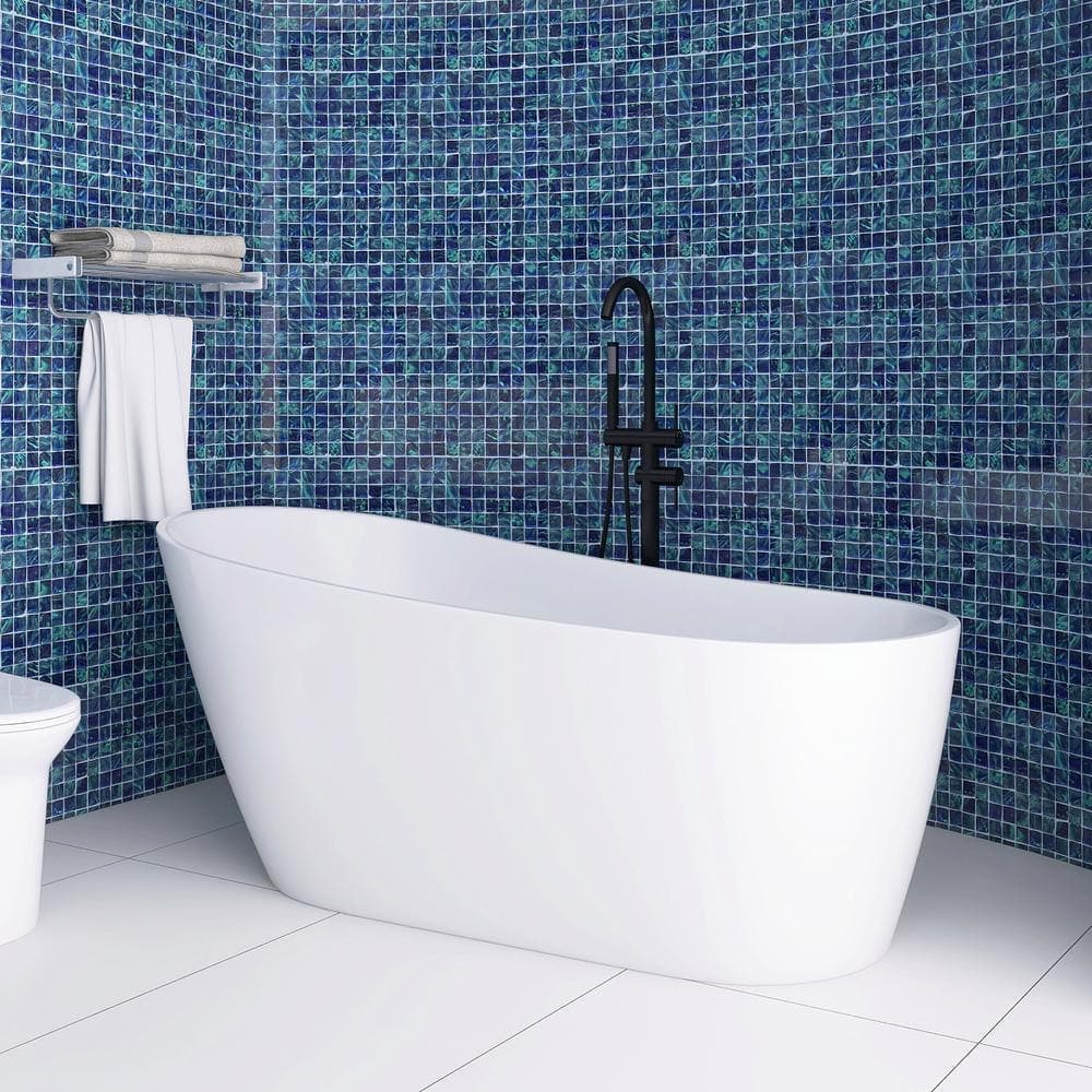 JimsMaison 63 in. x 31 in. Acrylic Single Slipper Flatbottom Freestanding Soaking Bathtub in  Gloss White (1)