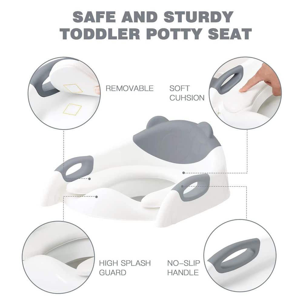 Laybus Reach 1.5 ft. Potty Training Seat with Step Stool Ladder Comfortable Safe Potty Seat with Anti-Slip Pads Ladder Grey (2)