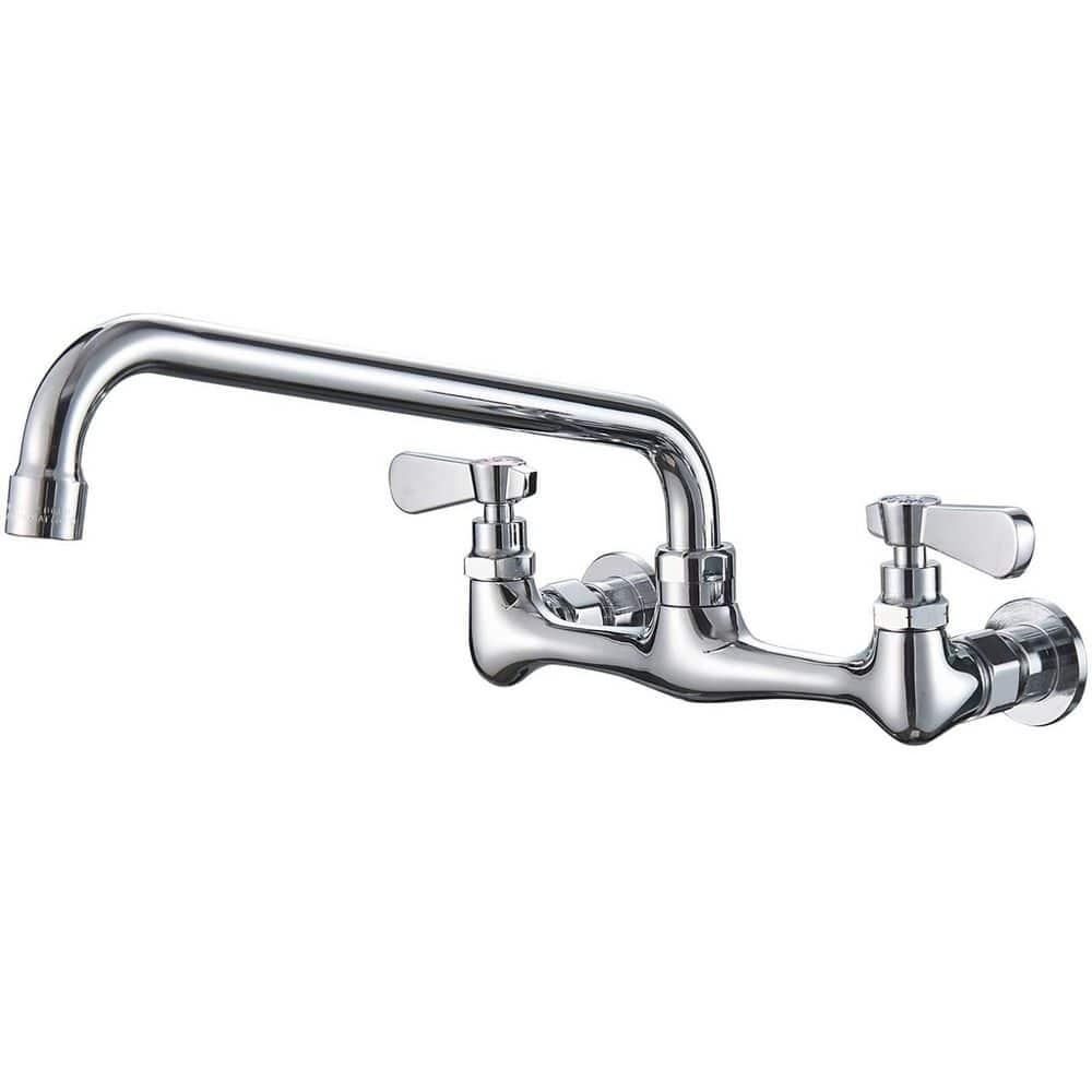 Numhew Wall Mount Kitchen Faucet in Chrome, 12 in. Swivel Spout Dual Handle Mixer Tap for Commercial and Laundry Sink