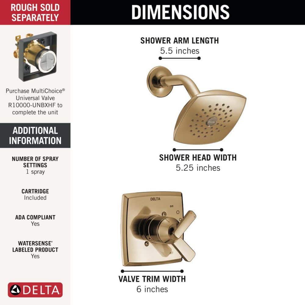 Delta Ashlyn Gold 1-Handle Shower Trim Kit with Pressure Balance (Valve Not Included) (3)