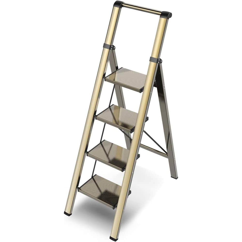 Unbranded Folding Step Ladder, 4 Step Ladder with Anti-Slip and Wide Pedal, Lightweight Aluminum Step Stool , (Woodgrin (1)
