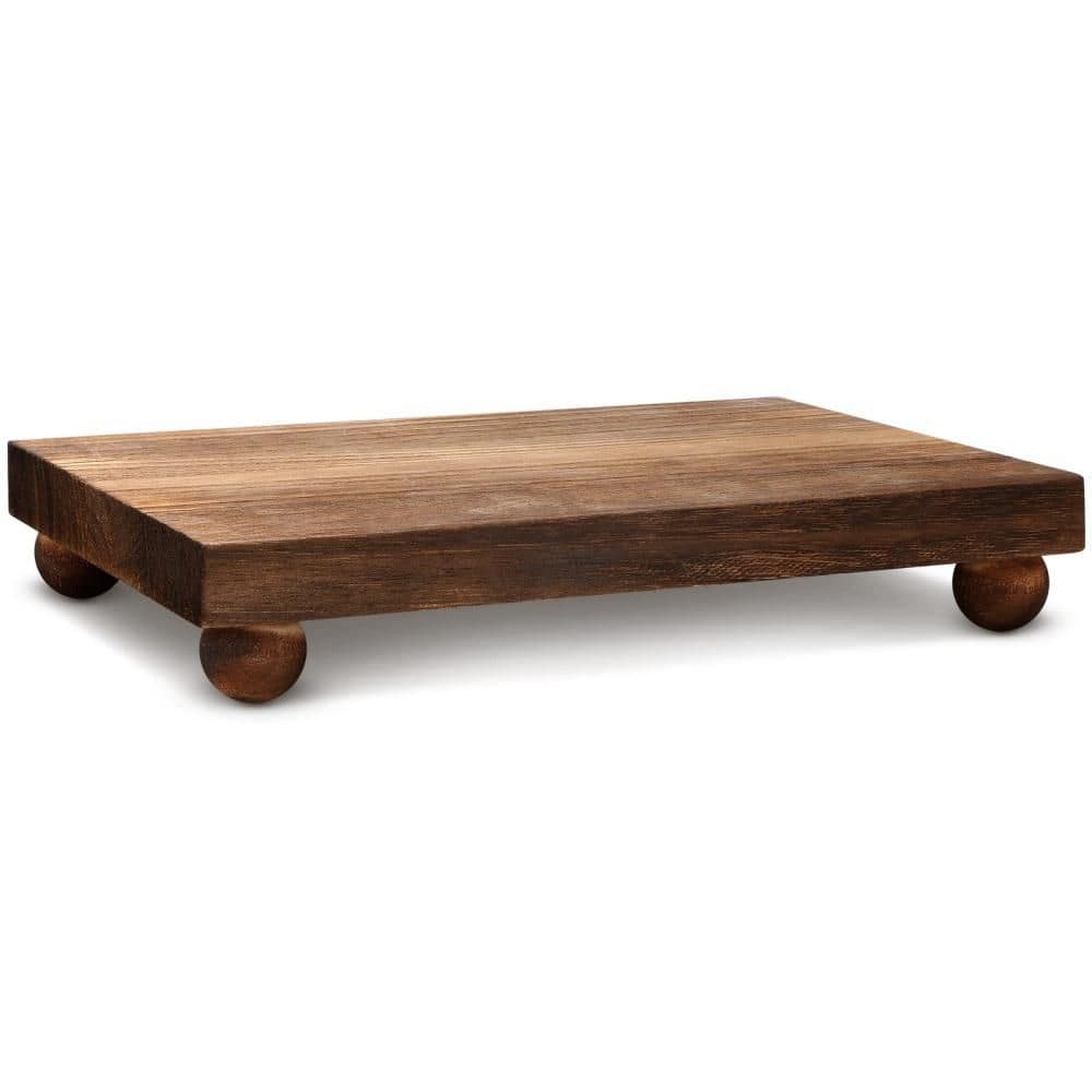 Numhew 12 in. L x 7 in. W Wood Pedestal Stand Soap Tray with Wooden Riser Stand for Kitchen, Bathroom, Table Decor, Dark Brown